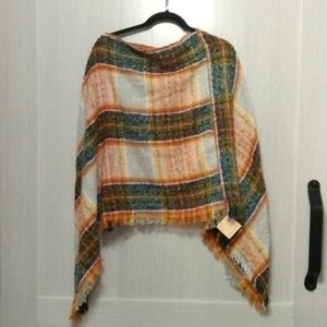 Lib New York poncho color green orange ivory blue squares new with tag